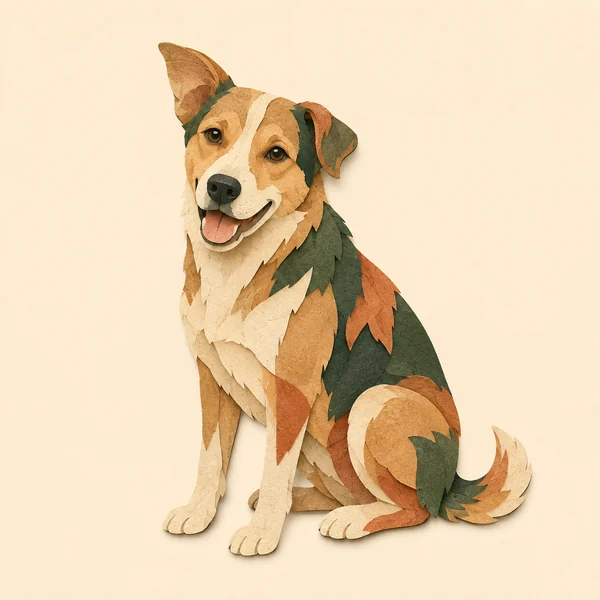 Chien assis, illustration en papier découpé